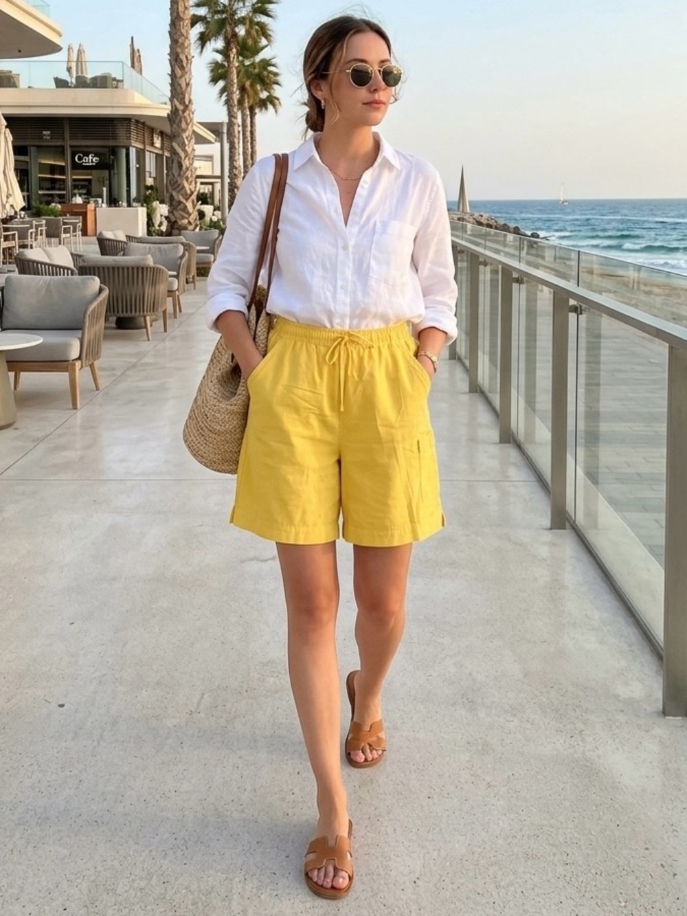 Women's Yellow Drawstring Bermuda Shorts